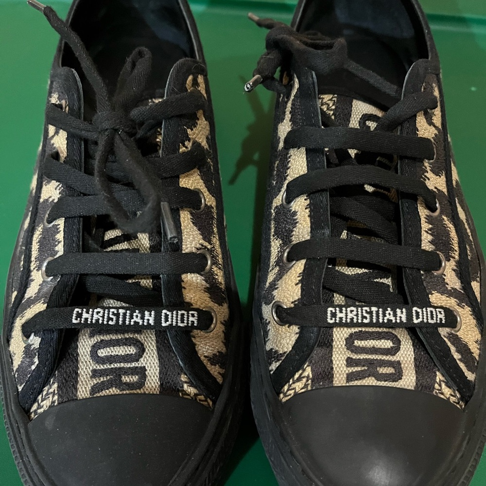 Christian Dior ANIMAL PRINT Black and Tan Sneakers size 9, $520